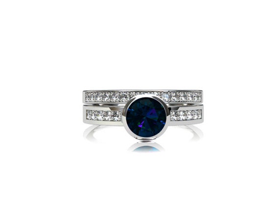 Engagement ring set, london blue topaz ring, diamond ring, diamond ...