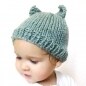 handknit baby hat and photo prop - aqua blue kitty cat, size 3 to 9 months, all natural fibers, machine washable wool, ready to ship