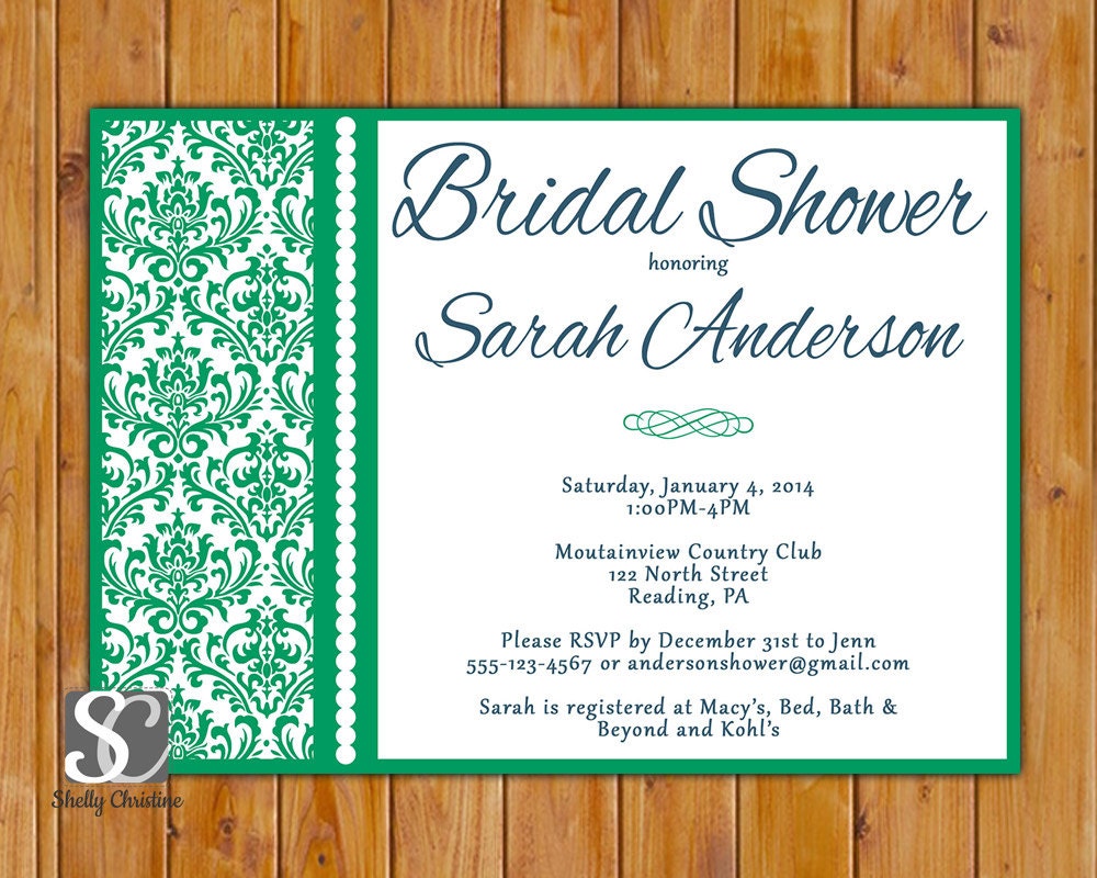 Emerald Green Bridal Shower Invitation Elegant by scadesigns