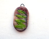 Handmade Pendant Pasture Plant Leaves of Vetch Ceramic Clay Hand Painted