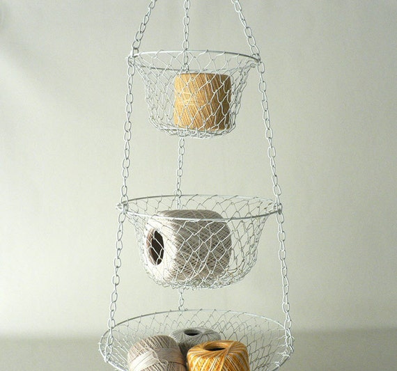 Vintage White Metal Wire Hanging Baskets