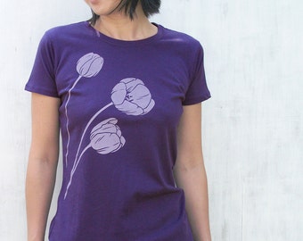 Organic Cotton T Shirt - Womens Graphic Tee - Purple T Shirt - Tulip T Shirt Art- Womens Tee Shirt- Organic Cotton Clothing
