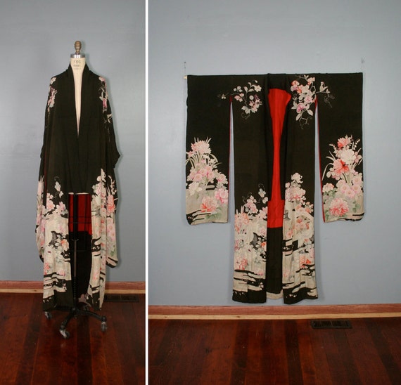 1920s kimono / antique furisode / silk robe / CHERRY BLOSSOM