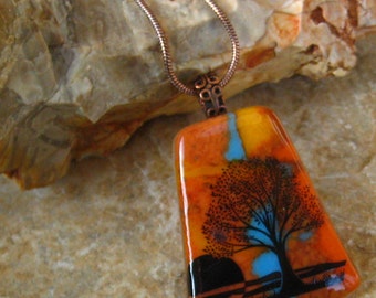 Image Pendant, African Jewelry, African Inspired Glass Necklace, Fused Glass Pendant, Stone Look Glass Pendant - African Sunset