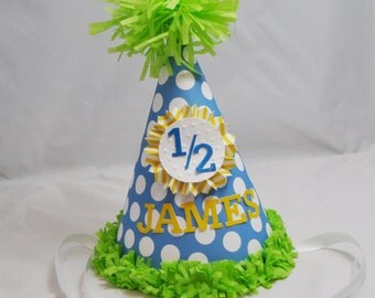 Boy 1/2 Birthday Hat- Personalized- 6 Month Party Hat