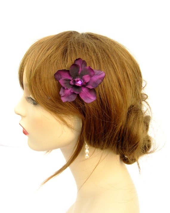 Items similar to Flower Hair Clip, Dark Purple FLower Hair Clip