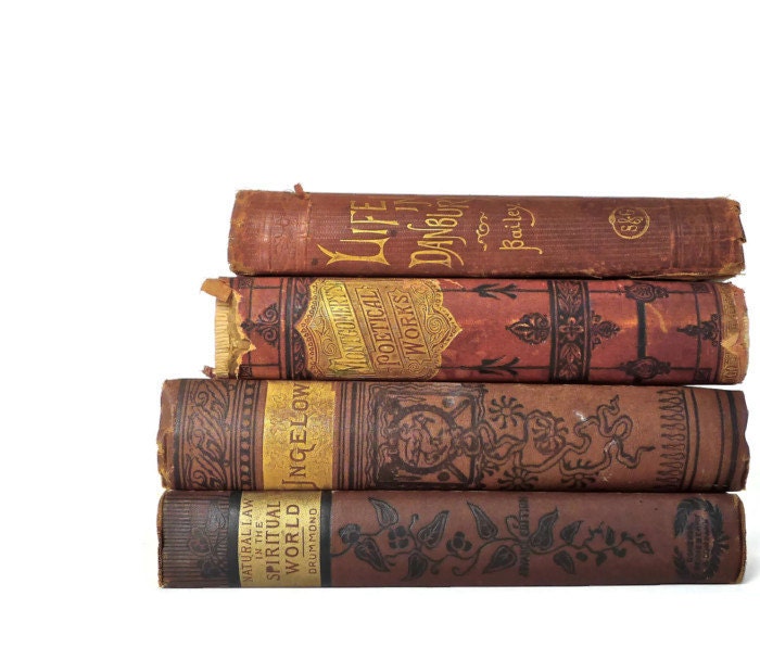 Set of Clay Red Antique Books Decorative Books for by ...