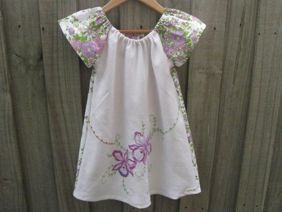 Upcycled tablecloth dress purple size 3T by EvieandLiv on Etsy
