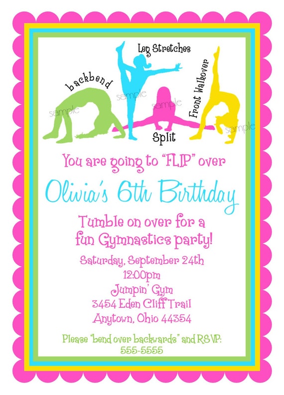 Gymnastics Invitations Gymnastics Birthday Invitations