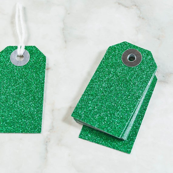 10 Emerald Green Glitter Mini Parcel Tags - Mini Gift Tags, Glitter Gift Tags, Gift Wrapping, Wedding Favors, Metallic Gift Tags, Mini Tags
