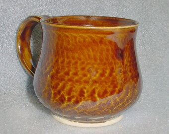Amber Wheel Thrown Pottery Mug Coffee Cup or Tea Cup with Chattering for Texture
