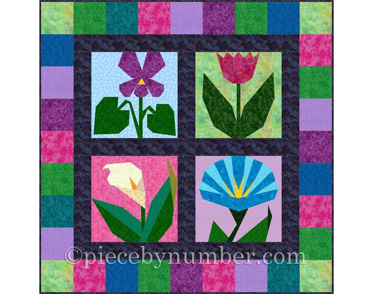 Morning in May 4 Paper Pieced Flower Quilt Block Patterns