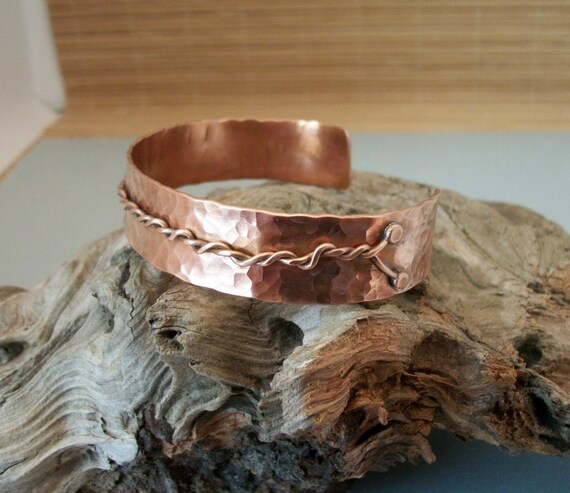 Twisted wire and hammered copper cuff Copper jewelry