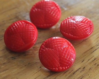 Red Glass Buttons - Four/ 1930s Buttons / 1940s Buttons / Vintage Glass Buttons / Vintage Sewing Notions / Vintage Sewing Supplies