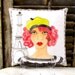 COLETTE FRENCH KISS Pillow, hand painted, French linen, 8 in. X 8 in., Francophile, Paris lady, Paris, Gift for Francophile, Eiffel Tower