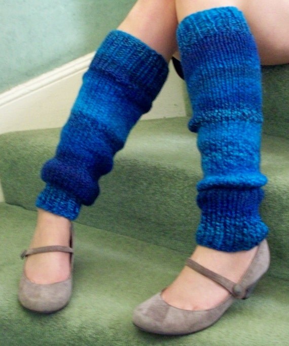 Chunky warm leg warmers wool mix rich blues by SpinningStreak