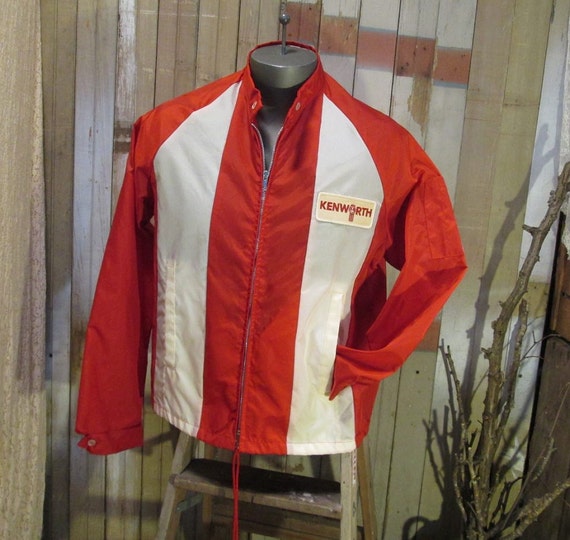 Vintage Kenworth Parka Jacket red stripes trucker patch nylon