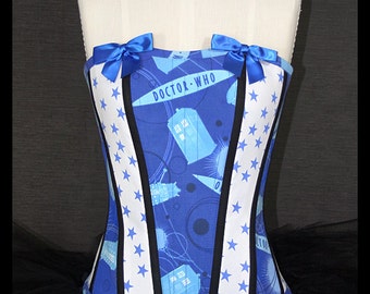Doctor Who TARDIS & Stars Steel Boned Overbust Corset SIZE 8