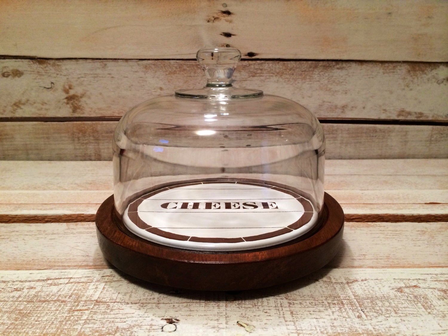 Say Cheese Vintage Glass Dome Serving Platter