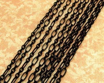 Matte Black Chain, Long And Short Oval, Soldered, 3 Feet, MB9