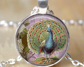 Dancing Peacock necklace,purple green peacock pendant, beautiful ...