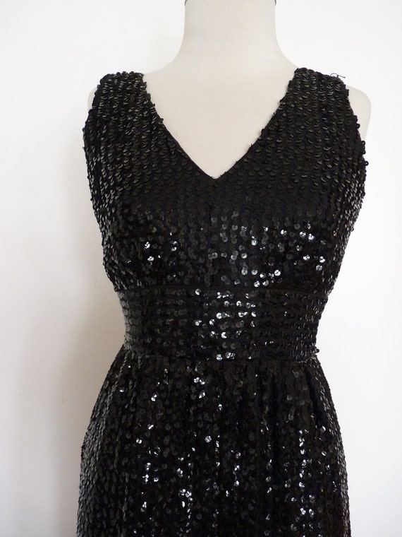 Items similar to Vintage Bombshell Dress 1960s Wet Look Full Sequin ...