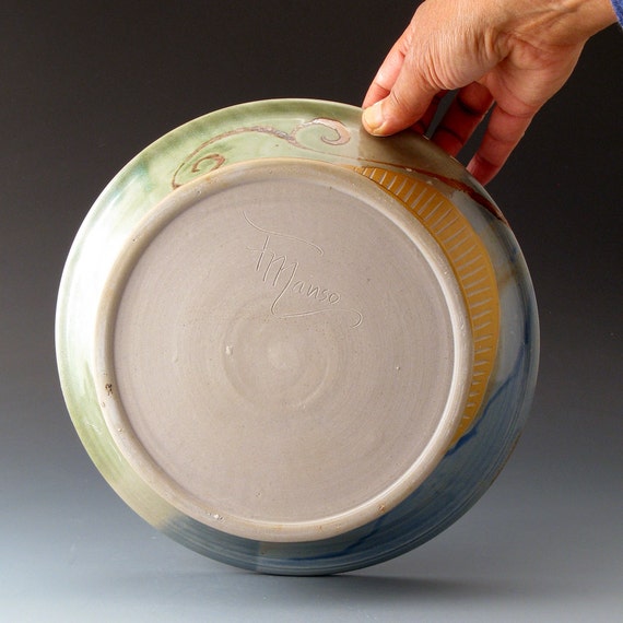 Pottery Stoneware Pie Plate with Flower Design Ceramic