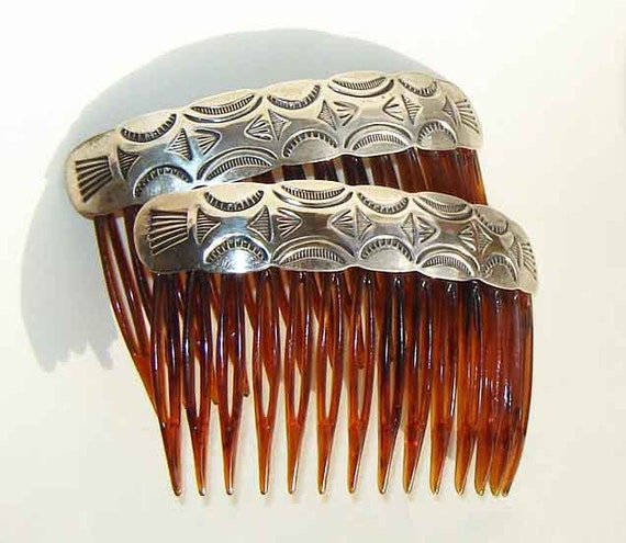 Vintage S Navajo Sterling Silver Hair Combs Barrettes