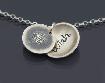 Locket Style Dandelion Wish Necklace - Etched Silver