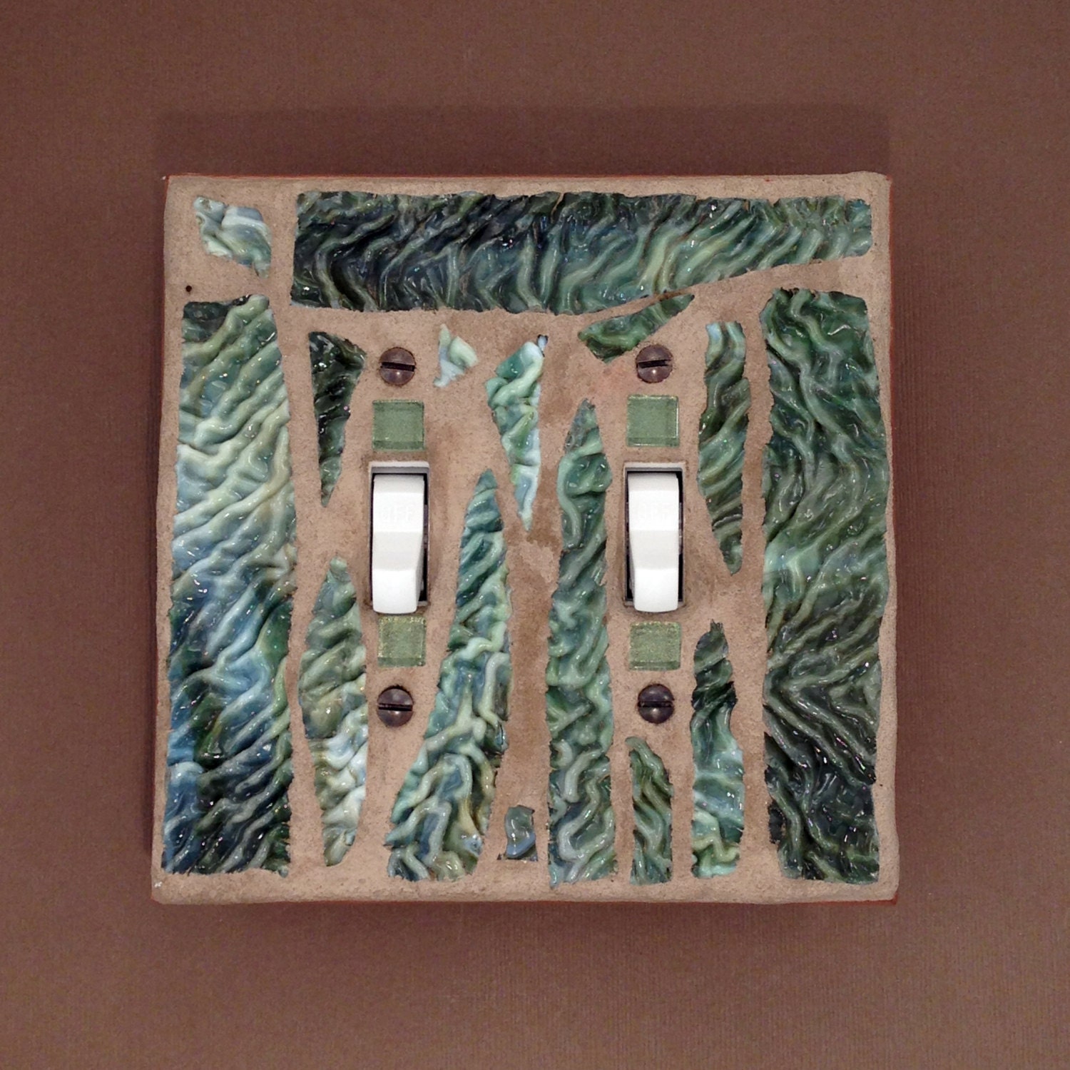 Double Toggle Stained Glass Switch Plate Green Light Switch