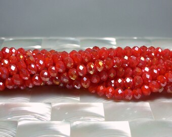 6mm Beads, Opaque Ruby OrangeAB beads, Rondelle beads, Chinese glass Crystal, 50 pc Strand