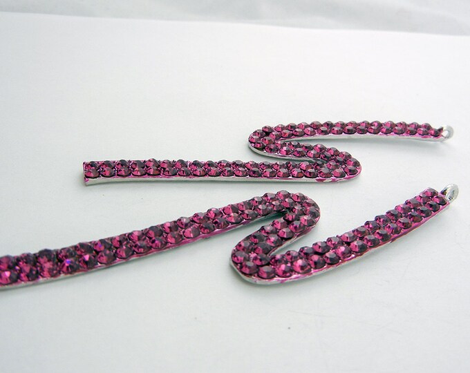 Pair of Silver-tone S-shaped Facing Long Charms Fuschia Rhinestone Fuschia Epoxy