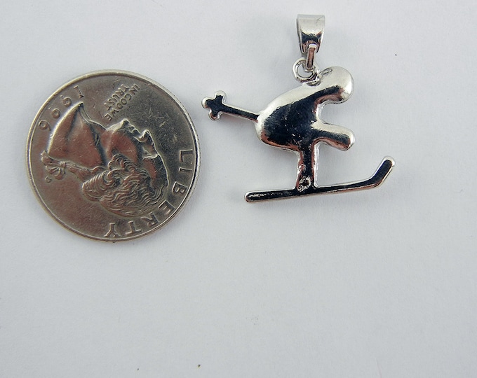 Silver-tone Rhinestone Downhill Skier Pendant