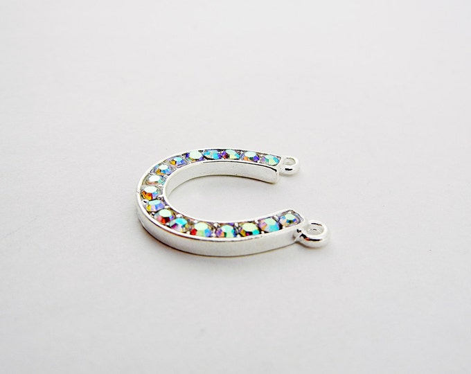 Double Link Aurora Borealis Rhinestone Horseshoe Pendant