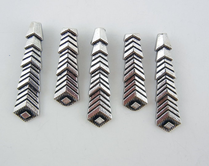 Set of 5 Slide Charms Art Deco Arrow Design Antique Silver-tone