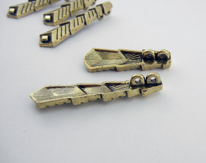 Set of 5 Slide Charms Art Deco Arrow Design Antique Gold-tone