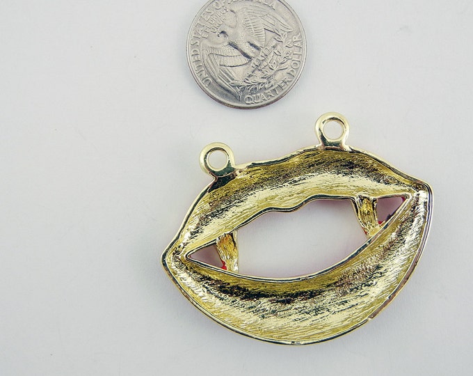 Red Epoxy Gold-tone Double Link Vampire Pendant