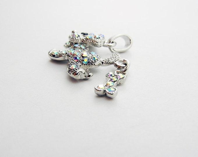 Silver-tone Rhinestone Encrusted Dog Pendant with Bone