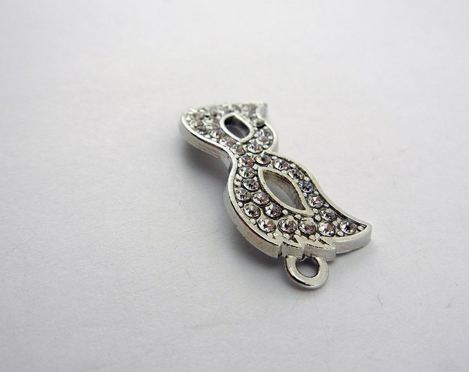 Small Double Link Silver-tone Mask Charm with Rhinestones