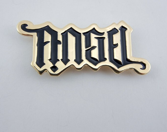 Gold-tone and Black Epoxy Pendant Spelling Angel