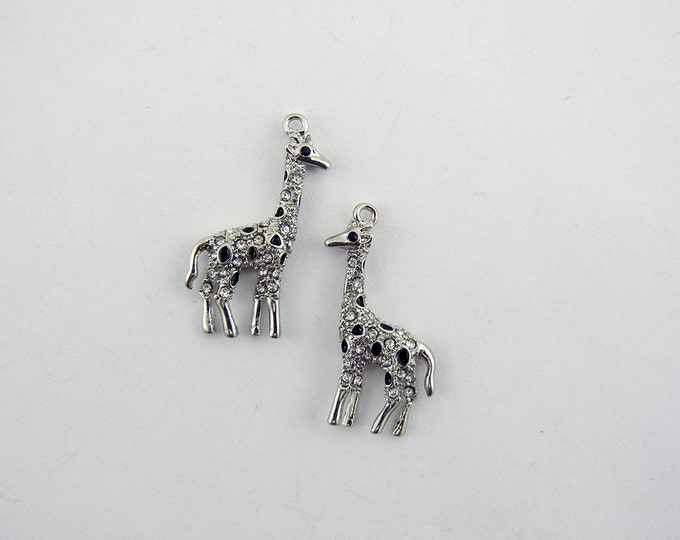 Pair of Silver-tone Giraffe Charms Rhinestones