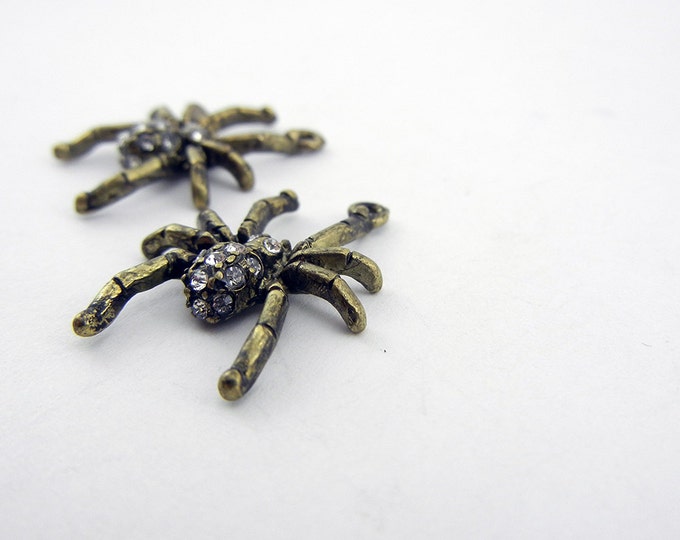 Pair of Burnished Gold-tone Spider Charms with Rhinestones