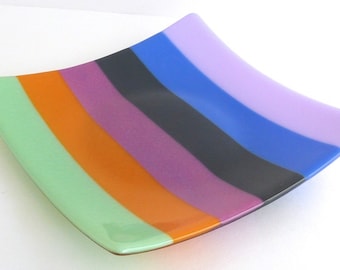 Fused Glass Plate in Bright Spring Stripes by BPRDesigns