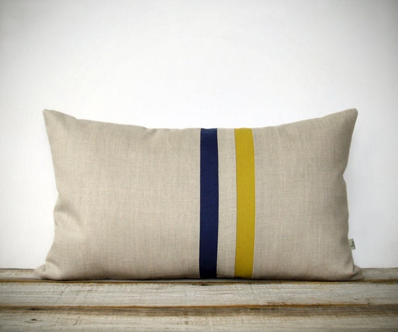 Mustard Yellow and Navy Striped Pillow 12x20 Modern Home