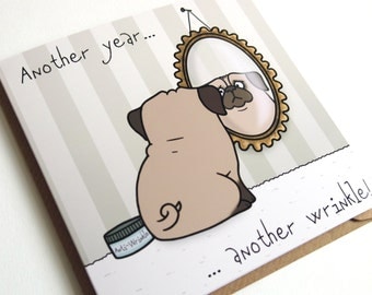 Pug Birthday Greeting Card, Birthday Card, Pug Card