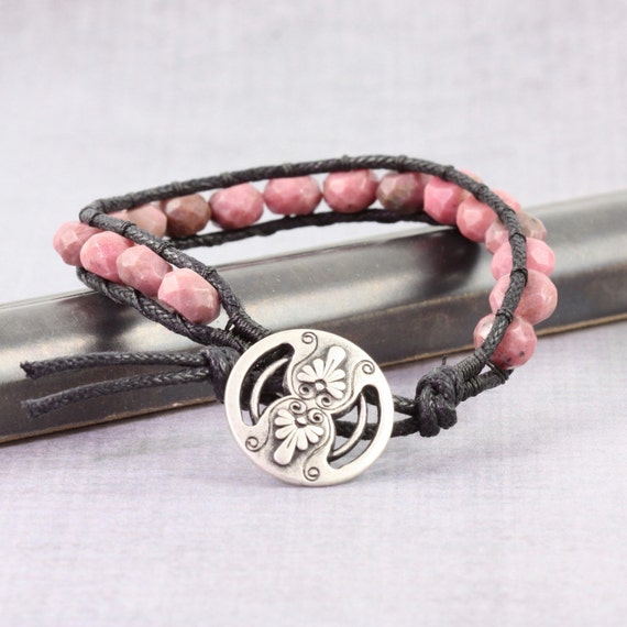 Pink Wrap Bracelet Rhodonite Gemstone by AbacusBeadCreations