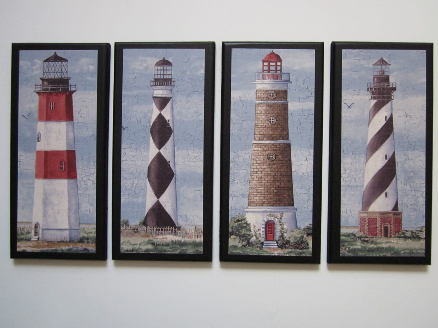 Lighthouses Wall Decor set 4pc nautical coastal spa bath