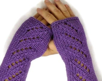 Knit Hand Warmers Lacey Purple Gloves Womens Winter Gloves Warm Handwarmers Cozy Gloves Texting Gloves Driving Gloves Fashion Gloves