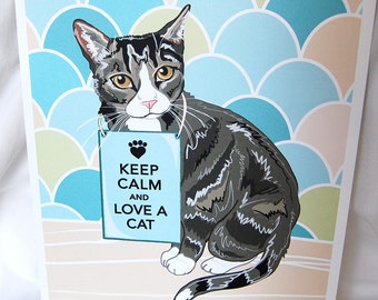 Keep Calm Tabby Cat with Scaled Background - 8x10 Eco-friendly Print
