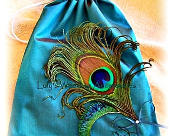 Peacock weddings bridal drawstring bag, peacock feather wedding dance ...